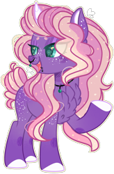 Size: 1610x2451 | Tagged: safe, artist:kurosawakuro, base used, oc, oc only, parent:big macintosh, parent:princess luna, parents:lunamac, species:pony, species:unicorn, blank flank, chest fluff, female, freckles, jewelry, lip piercing, mare, necklace, nose piercing, nose ring, offspring, piercing, simple background, solo, sparkly mane, transparent background, wingding eyes