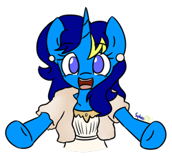 Size: 1280x1170 | Tagged: safe, artist:spheedc, oc, oc only, oc:electro swing, species:pony, species:unicorn, clothing, imminent hugs, incoming hug, looking at you, open mouth, simple background, smiling, solo, transparent background