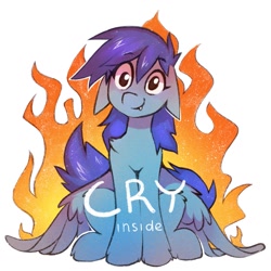 Size: 1565x1568 | Tagged: safe, artist:share dast, oc, oc only, oc:gabriel, species:pegasus, species:pony, crying inside, fire, floppy ears, simple background, solo, speedpaint available, white background