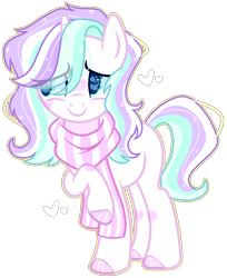 Size: 742x908 | Tagged: safe, artist:dreamybae, artist:kurosawakuro, base used, oc, oc only, parent:double diamond, parent:starlight glimmer, parents:glimmerdiamond, species:pony, blushing, clothing, female, hair over one eye, heart, mare, multicolored hair, offspring, one hoof raised, scarf, solo