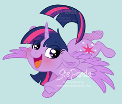 Size: 743x636 | Tagged: safe, artist:stepandy, character:twilight sparkle, character:twilight sparkle (alicorn), species:alicorn, species:pony, blushing, cute, eye clipping through hair, eyebrows, eyebrows visible through hair, female, floppy ears, flying, happy, looking at you, mare, obtrusive watermark, solo, twiabetes, watermark