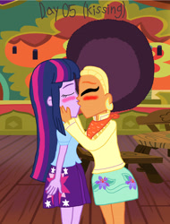 Size: 3000x3938 | Tagged: safe, artist:bigpurplemuppet99, character:saffron masala, character:twilight sparkle, my little pony:equestria girls, 30 day otp challenge, afro, equestria girls-ified, female, kissing, lesbian, shipping, the tasty treat, twiffron