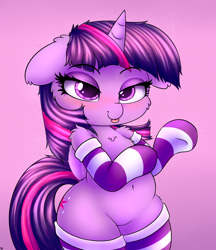 Size: 2250x2600 | Tagged: safe, alternate version, artist:heavymetalbronyyeah, character:twilight sparkle, character:twilight sparkle (alicorn), species:alicorn, species:pony, bedroom eyes, belly button, bipedal, blep, blushing, cheek fluff, chest fluff, clothing, cute, cutie mark, ear fluff, female, floppy ears, fluffy, leg fluff, lidded eyes, looking at you, shoulder fluff, smiling, socks, solo, striped socks, tongue out, twiabetes