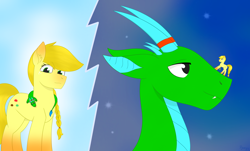 Size: 3386x2048 | Tagged: safe, artist:dyonys, oc, oc:fridis, oc:lemon macaroon, species:dragon, species:pony, braid, cute, fangs, female, gradient hooves, horns, male, mare, size comparison, size difference, smiling
