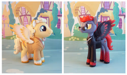 Size: 1429x850 | Tagged: safe, artist:krowzivitch, species:pegasus, species:pony, aziraphale, clothing, crowley, figurine, good omens, jacket, male, ponified, stallion, suit, sunglasses, toy