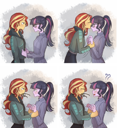 Size: 1758x1916 | Tagged: safe, artist:tcn1205, character:sunset shimmer, character:twilight sparkle, character:twilight sparkle (scitwi), species:eqg human, ship:scitwishimmer, ship:sunsetsparkle, my little pony:equestria girls, accessory theft, female, lesbian, shipping