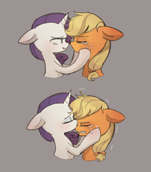 Size: 1680x1916 | Tagged: safe, artist:tcn1205, character:applejack, character:rarity, species:earth pony, species:pony, species:unicorn, ship:rarijack, comforting, crying, cute, female, floppy ears, freckles, jackabetes, lesbian, looking at each other, mare, open mouth, raribetes, shipping
