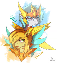 Size: 1800x1980 | Tagged: safe, artist:zidanemina, character:braeburn, character:double diamond, species:earth pony, species:pony, anime crossover, bust, kraken scale, mariners, portrait, saint seiya, seahorse scale, sketchy
