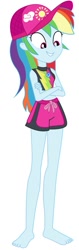 Size: 275x871 | Tagged: safe, artist:marcorois, edit, editor:thomasfan45, character:rainbow dash, g4, my little pony: equestria girls, my little pony:equestria girls, barefoot, clothing, cute, feet, female, geode of super speed, hat, magical geodes, smiling, solo, sun hat, swimsuit, vector
