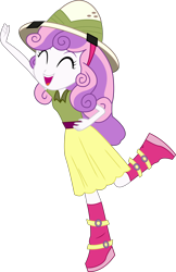 Size: 4422x6828 | Tagged: safe, artist:marcorois, character:sweetie belle, episode:the canterlot movie club, eqg summertime shorts, g4, my little pony: equestria girls, my little pony:equestria girls, absurd resolution, boots, clothing, cute, diasweetes, eyes closed, female, hat, open mouth, pith helmet, raised leg, shoes, simple background, solo, transparent background, vector