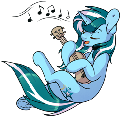 Size: 910x878 | Tagged: safe, artist:ak4neh, oc, oc only, oc:sapphire twinkle, species:pony, species:unicorn, female, mare, simple background, solo, transparent background, ukulele