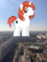 Size: 3024x4032 | Tagged: safe, artist:dragonchaser123, species:pony, species:unicorn, giant pony, highrise ponies, irl, long play, macro, paris, photo, ponies in real life