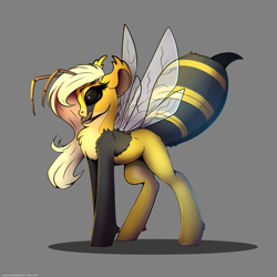 Size: 3000x3000 | Tagged: safe, artist:skitsroom, oc, oc only, antennae, bee pony, chest fluff, female, gray background, insect, mandibles, monster mare, monster pony, original species, simple background, solo, stinger, wasp