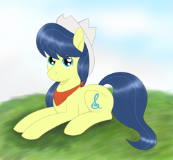 Size: 2017x1868 | Tagged: safe, artist:dyonys, derpibooru original, character:fiddlesticks, species:earth pony, species:pony, accessories, apple family member, clothing, cowboy hat, cute, female, hat, lying down, mare, scarf, solo, stetson