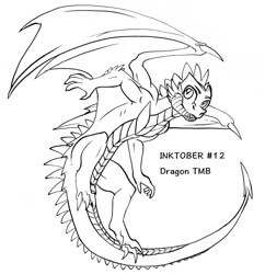 Size: 1024x1060 | Tagged: safe, artist:tillie-tmb, character:spike, species:dragon, inktober, inktober 2019, male, monochrome, older, solo, winged spike
