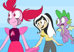 Size: 1414x1000 | Tagged: safe, artist:emositecc, character:spike, oc, oc:color cream, species:dragon, angry, distracted boyfriend meme, smiling, spinel (steven universe), steven universe, winged spike