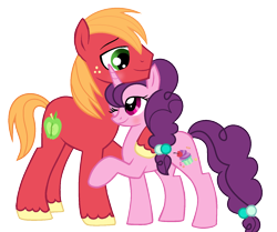 Size: 1470x1230 | Tagged: safe, artist:velveagicsentryyt, character:big mcintosh, character:sugar belle, species:earth pony, species:pony, species:unicorn, ship:sugarmac, blushing, cute, female, hug, male, mare, neck nuzzle, nuzzling, one eye closed, raised hoof, shipping, simple background, smiling, stallion, straight, transparent background