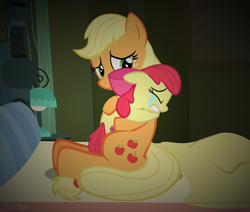Size: 4550x3850 | Tagged: safe, artist:mrkat7214, character:apple bloom, character:applejack, species:earth pony, species:pony, adorabloom, comforting, crying, cute, dawwww, duo, female, high res, hug, jackabetes, sad, sadorable, show accurate, siblings, sisterly love, sisters, sweet dreams fuel, vector