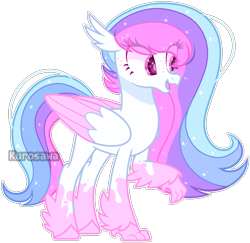 Size: 1527x1482 | Tagged: safe, artist:kurosawakuro, base used, oc, oc only, parent:princess skystar, parent:rainbow dash, species:classical hippogriff, species:hippogriff, colored pupils, colored wings, feathered fetlocks, female, magical lesbian spawn, multicolored hair, offspring, one hoof raised, raised claw, simple background, socks (coat marking), transparent background