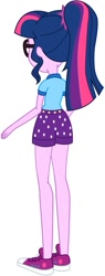 Size: 329x863 | Tagged: safe, artist:marcorois, edit, editor:thomasfan45, character:twilight sparkle, character:twilight sparkle (scitwi), species:eqg human, species:human, equestria girls:legend of everfree, g4, my little pony: equestria girls, my little pony:equestria girls, away from viewer, clothing, converse, edited vector, female, glasses, legs, no socks, ponytail, shirt, shoes, shorts, simple background, sneakers, sockless edit, solo, t-shirt, vector, white background
