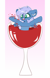 Size: 2000x3100 | Tagged: safe, artist:etoz, oc, oc only, oc:vesperal breeze, species:pegasus, species:pony, alcohol, blood, commission, cup, cup of pony, cute, female, high res, mare, micro, solo, splashing, wine, wineglass, ych result