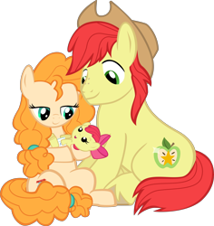 Size: 8488x9000 | Tagged: safe, artist:mrkat7214, character:apple bloom, character:bright mac, character:pear butter, species:earth pony, species:pony, absurd resolution, adorabloom, apple bloom's bow, baby apple bloom, baby pony, bow, brightabetes, clothing, cowboy hat, cute, dawwww, diaper, father and daughter, female, foal, hair bow, hat, holding a pony, husband and wife, male, mare, mother and daughter, pearabetes, simple background, stallion, transparent background, trio, vector, younger