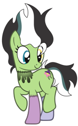 Size: 1569x2530 | Tagged: safe, artist:pegasski, artist:rukemon, base used, oc, oc only, oc:haunted stiches, species:earth pony, species:pony, commission, female, frankenpony, frankenstein's monster, heterochromia, mare, multicolored hair, raised hoof, raised leg, simple background, solo, stitches, transparent background