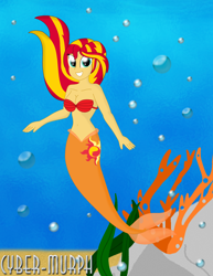 Size: 1904x2472 | Tagged: safe, artist:cyber-murph, character:sunset shimmer, my little pony:equestria girls, belly, belly button, coral reef, cutie mark, flowing hair, mermaid, mermaidized, midriff, seaweed, signature, species swap, underwater