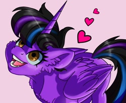 Size: 1024x839 | Tagged: safe, artist:tillie-tmb, oc, oc:tillie, species:alicorn, species:pony, alicorn oc, chest fluff, ear fluff, female, heart, mare, not twilight sparkle, simple background, solo
