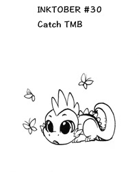 Size: 1109x1367 | Tagged: safe, artist:tillie-tmb, character:spike, inktober, butterfly, cute, male, monochrome, solo, spikabetes
