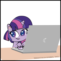 Size: 2000x2000 | Tagged: safe, artist:mrkat7214, character:twilight sparkle, character:twilight sparkle (alicorn), species:alicorn, species:pony, comic:twilight vs. computer, my little pony:pony life, computer, female, hilarious in hindsight, laptop computer, pony life accurate, show accurate, simple background, solo, white background