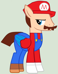 Size: 1268x1612 | Tagged: safe, artist:pegasski, artist:twidashfan1234, base used, species:pegasus, species:pony, cap, clothing, crossover, gloves, hat, mario, mario's hat, nintendo, overalls, ponified, shirt, shoes, super mario bros., undershirt
