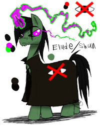 Size: 400x500 | Tagged: safe, artist:didun850, oc, oc only, oc:elude, species:pony, species:unicorn, cloak, clothing, dark magic, glowing horn, horn, magic, male, reference sheet, simple background, solo, stallion, story included, telekinesis, transparent background, unicorn oc