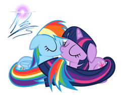 Size: 1600x1200 | Tagged: safe, artist:nightmaremoons, character:rainbow dash, character:twilight sparkle, species:pegasus, species:pony, species:unicorn, ship:twidash, eyes closed, female, floppy ears, kissing, lesbian, mare, prone, shipping, simple background, transparent background, vector