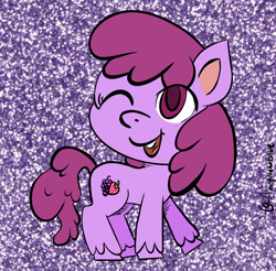 Size: 1536x1513 | Tagged: safe, artist:amynewblue, artist:berrypunchrules, character:berry punch, character:berryshine, species:earth pony, species:pony, my little pony:pony life, background pony, commission, female, glitter, mare, solo, unshorn fetlocks