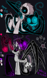 Size: 600x1000 | Tagged: safe, artist:didun850, character:pinkie pie, character:twilight sparkle, character:twilight sparkle (unicorn), oc, oc:vapor fog, oc:volatile miasma, species:earth pony, species:pony, species:unicorn, black sclera, corrupted twilight sparkle, dark magic, female, glowing eyes, glowing horn, grin, horn, magic, mare, possessed, shadow pony, smiling, smirk, sombra eyes, story included, tentacles