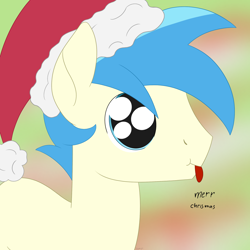 Size: 2048x2048 | Tagged: safe, artist:dyonys, oc, oc:chatty pie, species:earth pony, species:pony, bust, christmas, clothing, hat, holiday, male, santa hat, show accurate, stallion, tongue out