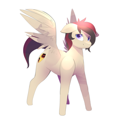 Size: 3000x3000 | Tagged: safe, artist:b-epon, oc, oc only, oc:porsche speedwings, species:pegasus, species:pony, :), blue eyes, floppy ears, looking at you, male, messy mane, pegasus oc, porsche, shading, simple background, solo, spread wings, stallion, tan coat, white background, wings