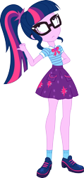 Size: 616x1297 | Tagged: safe, artist:marcorois, character:twilight sparkle, character:twilight sparkle (scitwi), species:eqg human, episode:best trends forever, g4, my little pony: equestria girls, my little pony:equestria girls, best trends forever: pinkie pie, clothing, female, geode of telekinesis, glasses, magical geodes, miniskirt, ponytail, shoes, simple background, skirt, socks, solo, transparent background, vector