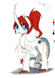 Size: 985x1385 | Tagged: safe, artist:didun850, oc, oc only, oc:calamity, curved horn, eye, eye clipping through hair, horn, original species, raised hoof, simple background, solo, transparent background