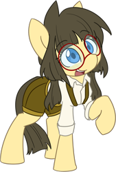 Size: 734x1089 | Tagged: safe, alternate version, artist:spheedc, oc, oc:sphee, species:earth pony, species:pony, 2020 community collab, derpibooru community collaboration, clothing, colored outlines, digital art, female, filly, glasses, mare, pigtails, simple background, solo, suspenders, transparent background