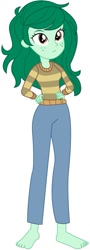 Size: 321x887 | Tagged: safe, artist:marcorois, edit, editor:thomasfan45, character:wallflower blush, species:human, my little pony:equestria girls, barefoot, clothing, cute, edited vector, feet, female, flowerbetes, hands on hip, jeans, looking up, pants, sexy, simple background, solo, sweater, white background