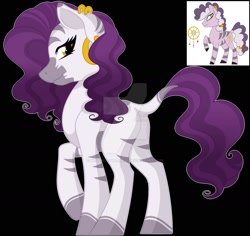 Size: 1600x1508 | Tagged: safe, artist:missmele-madness, oc, oc only, parent:sugar belle, parent:zecora, species:pony, species:zebra, species:zony, black background, ear piercing, earring, female, hybrid, jewelry, magical lesbian spawn, mare, offspring, piercing, simple background, solo