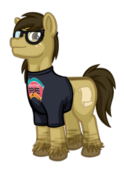 Size: 1450x2000 | Tagged: safe, artist:texasuberalles, derpibooru original, oc, oc only, oc:bay mac, species:earth pony, species:pony, 2020 community collab, derpibooru community collaboration, clothing, colored hooves, dorsal stripe, dun, freckles, glasses, looking at you, male, primitive markings, san antonio spurs, shirt, simple background, solo, stallion, t-shirt, transparent background, unshorn fetlocks