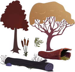 Size: 3841x3701 | Tagged: safe, artist:boneswolbach, .ai available, .psd available, .svg available, background tree, cattails, log, no pony, plant, resource, simple background, transparent background, tree, vector