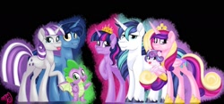 Size: 1600x750 | Tagged: safe, artist:missmele-madness, character:night light, character:princess cadance, character:princess flurry heart, character:shining armor, character:spike, character:twilight sparkle, character:twilight sparkle (alicorn), character:twilight velvet, species:alicorn, species:dragon, species:pony, species:unicorn, family, sparkle family, tongue out, winged spike