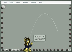 Size: 1280x932 | Tagged: safe, artist:spheedc, oc, oc:dream chaser, species:pony, species:unicorn, clothing, dialogue, female, flash game, hoodie, interactive buddy, mare, parabola, rule 63, solo, speech bubble, this will end in pain