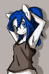 Size: 1276x1916 | Tagged: safe, artist:spheedc, oc, oc only, oc:light chaser, species:earth pony, species:pony, armpits, clothing, digital art, female, mare, ponytail, semi-anthro, simple background, solo, tank top