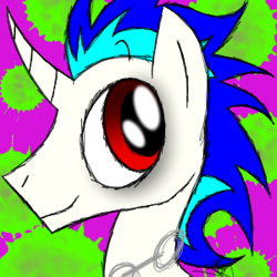Size: 300x300 | Tagged: safe, artist:didun850, oc, oc only, oc:quake plosion, species:pony, species:unicorn, bust, chains, curved horn, eyeliner, horn, makeup, male, smiling, solo, stallion, unicorn oc, virus