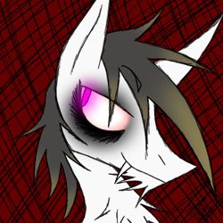 Size: 370x370 | Tagged: safe, artist:didun850, oc, oc only, oc:lustrum, species:earth pony, species:pony, abstract background, bags under eyes, bust, chest fluff, earth pony oc, eyeliner, glowing eyes, grin, makeup, male, smiling, solo, stallion